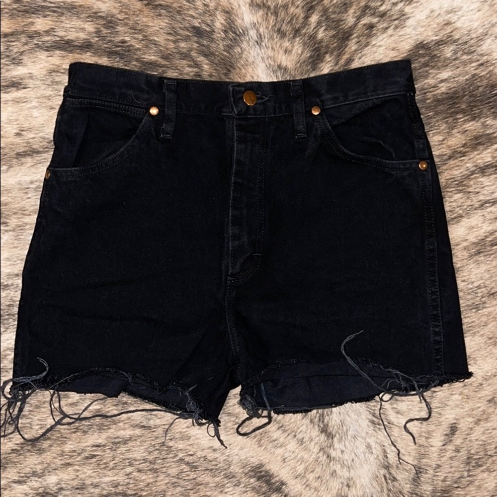 Black distressed Wrangler shorts